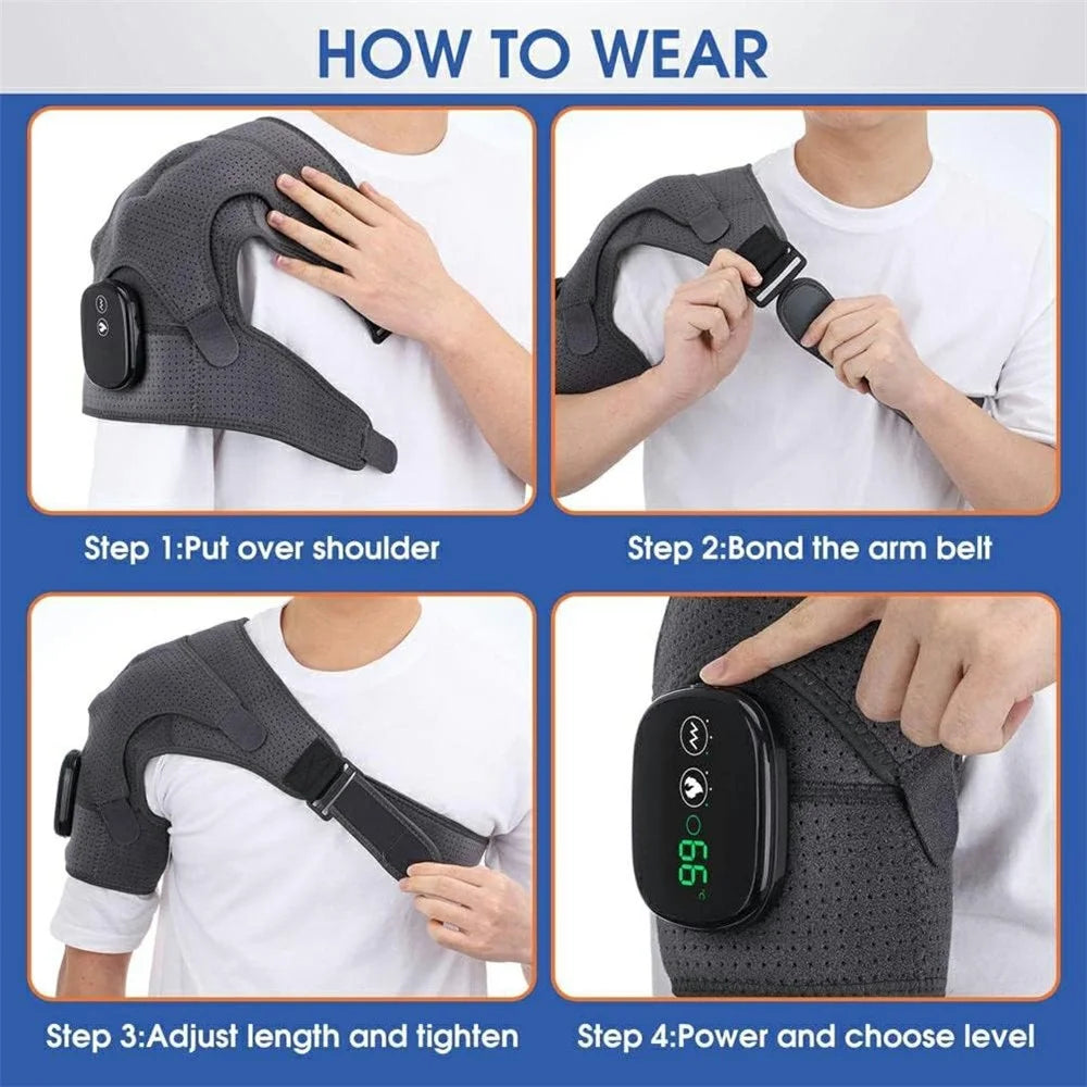 Upgraded Wireless USB Shoulder Massager 3 Levels Vibration LED Display Heat Therapy Shoulder Brace - 5