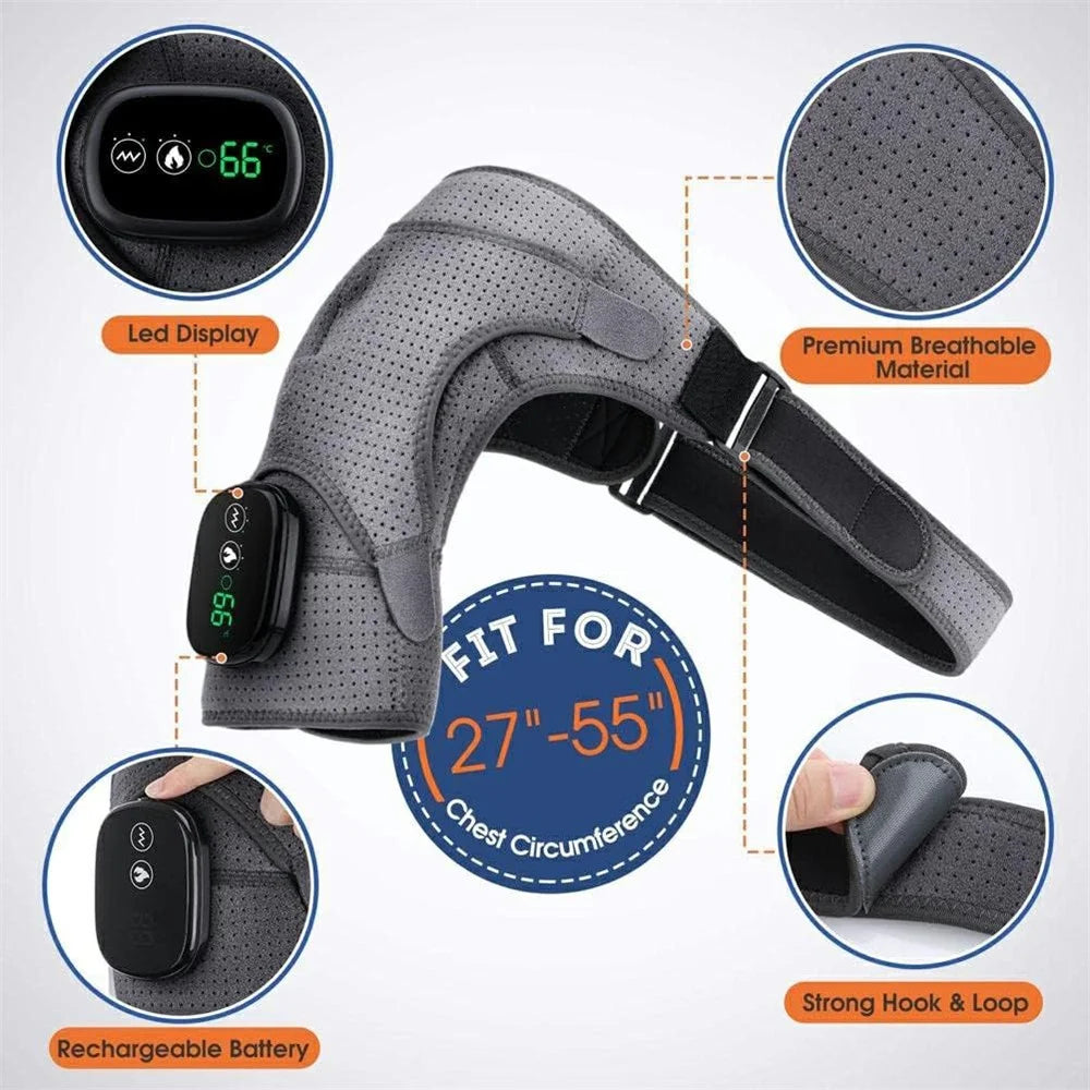 Upgraded Wireless USB Shoulder Massager 3 Levels Vibration LED Display Heat Therapy Shoulder Brace - 7