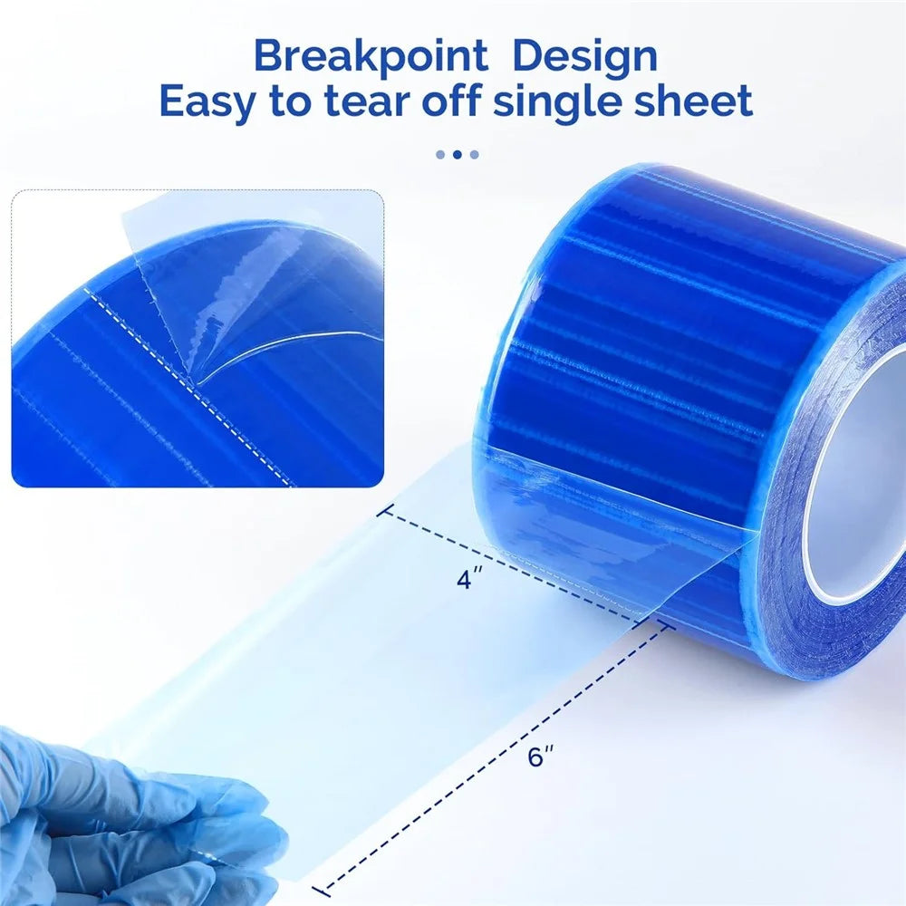 4 x 6 Inch Barrier Tape Self Adhesive Barrier Film Dental Barrier Film Roll, 1 Roll / 1200 Sheets - Blue - 2