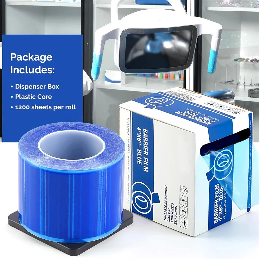 4 x 6 Inch Barrier Tape Self Adhesive Barrier Film Dental Barrier Film Roll, 1 Roll / 1200 Sheets - Blue - 3