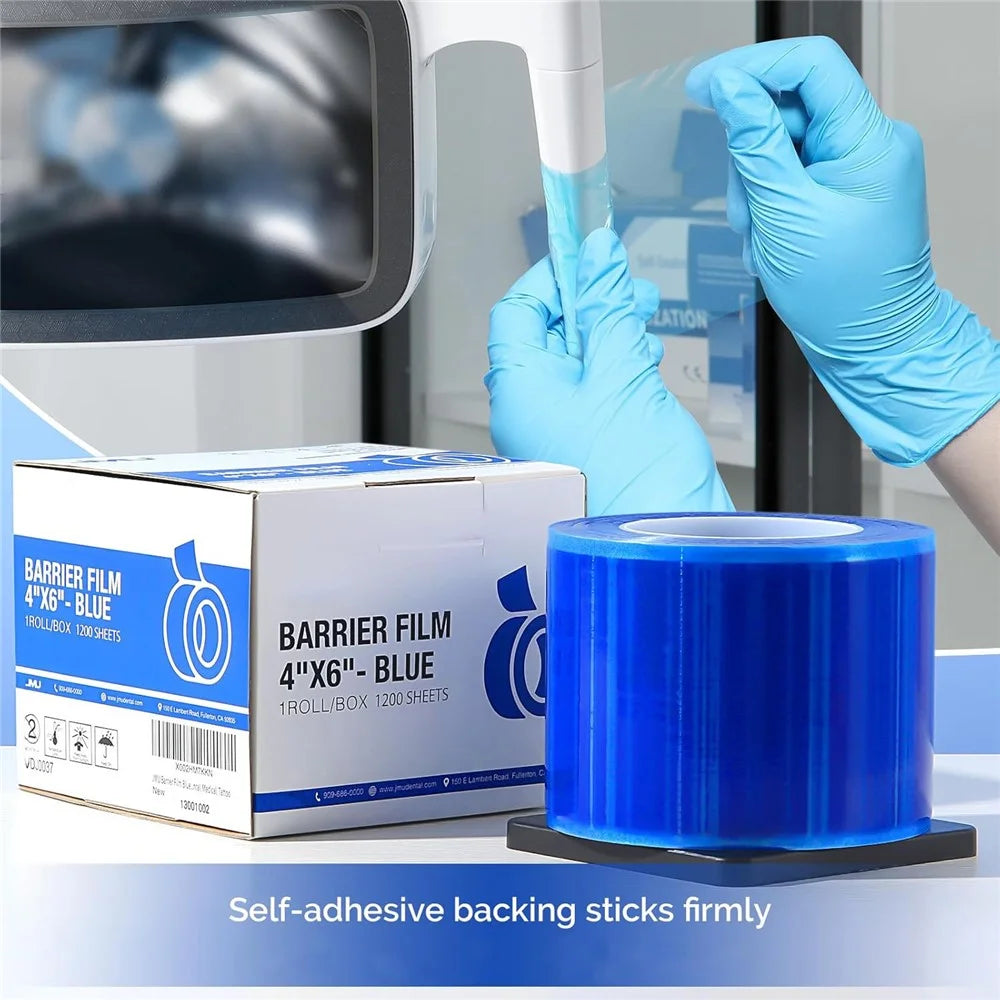 4 x 6 Inch Barrier Tape Self Adhesive Barrier Film Dental Barrier Film Roll, 1 Roll / 1200 Sheets - Blue - 4