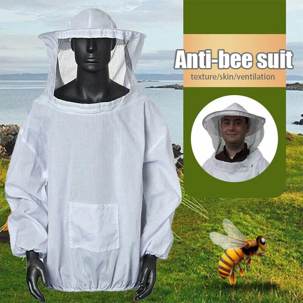 Beekeeping Top with Fencing Veil and Zipper Hood Hat for Professional Beginner Beekeepers Protective Clothing - White - 2