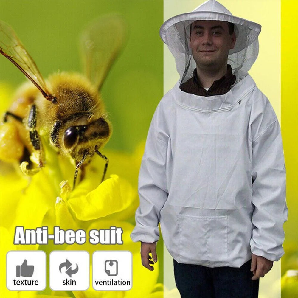 Beekeeping Top with Fencing Veil and Zipper Hood Hat for Professional Beginner Beekeepers Protective Clothing - White - 3