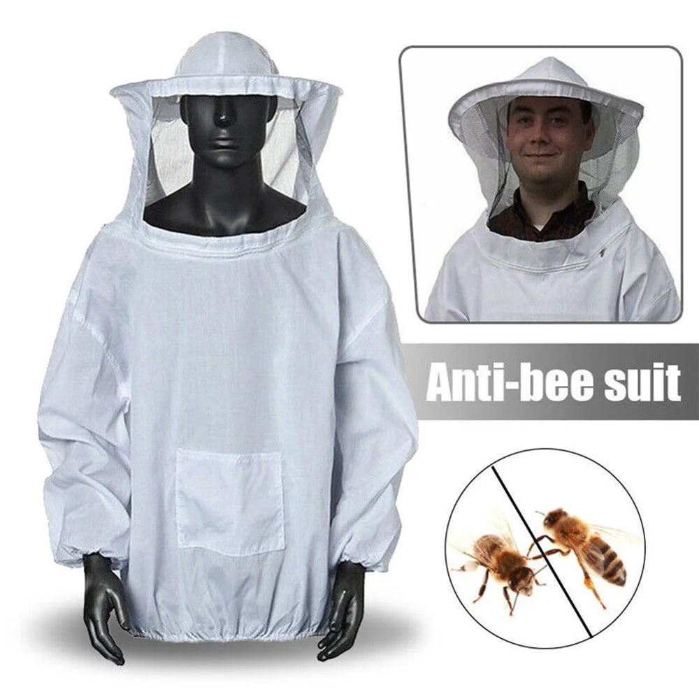 Beekeeping Top with Fencing Veil and Zipper Hood Hat for Professional Beginner Beekeepers Protective Clothing - White - 5