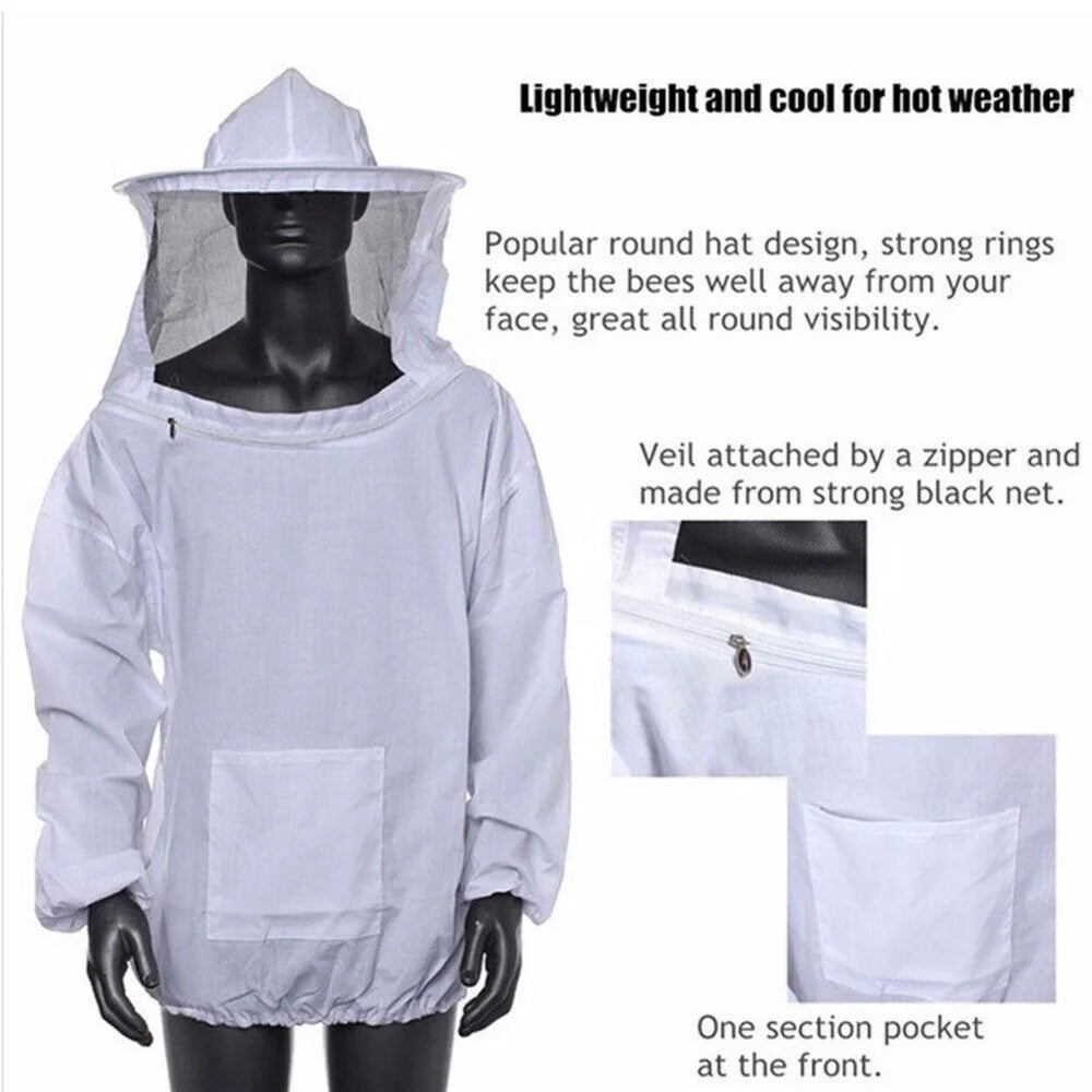 Beekeeping Top with Fencing Veil and Zipper Hood Hat for Professional Beginner Beekeepers Protective Clothing - White - 6
