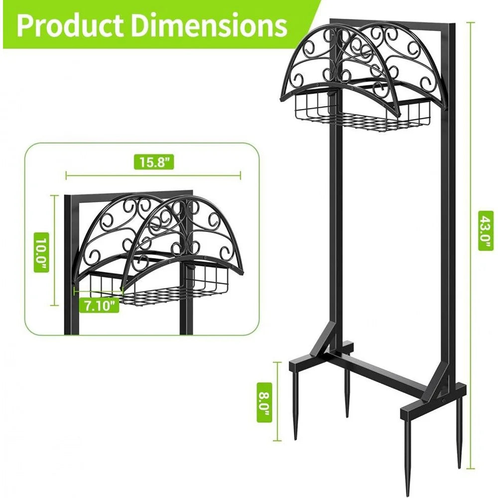 Garden Hose Holder Stand with Storage Basket 150FT Capacity Hose Rack for Outdoor Yard - Black - 7