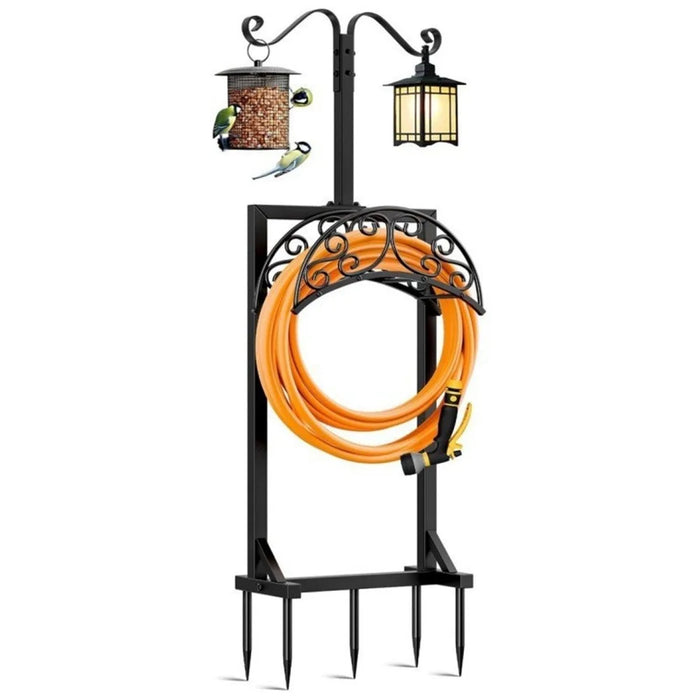 2 in 1 Garden Hose Holder Outdoor Water Hose Reel Stand 150FT Capacity Multi-Purpose Hooks for Yard - 1