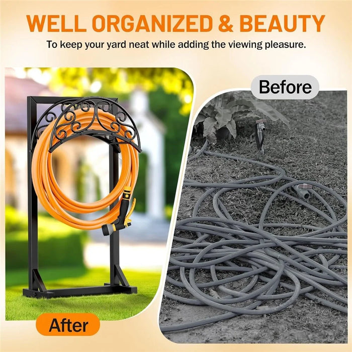 2 in 1 Garden Hose Holder Outdoor Water Hose Reel Stand 150FT Capacity Multi-Purpose Hooks for Yard - 5