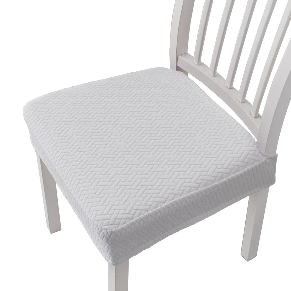 Chair Seat Cushion Cover Plaid Jacquard Stretch Dining Chair Slipcover for Home Hotel Restaurant - White - 1