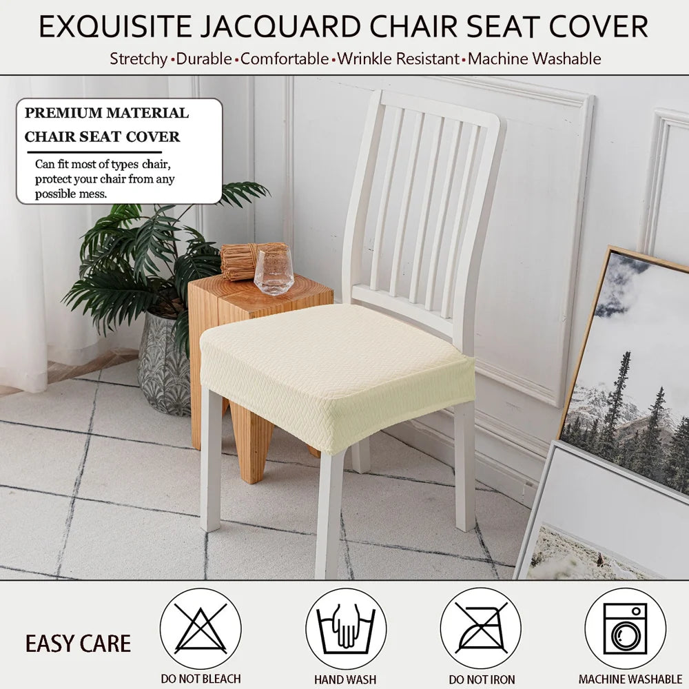 Chair Seat Cushion Cover Plaid Jacquard Stretch Dining Chair Slipcover for Home Hotel Restaurant - White - 4