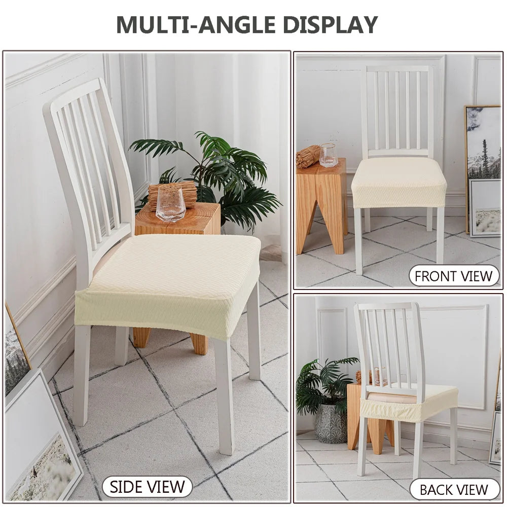 Chair Seat Cushion Cover Plaid Jacquard Stretch Dining Chair Slipcover for Home Hotel Restaurant - White - 6