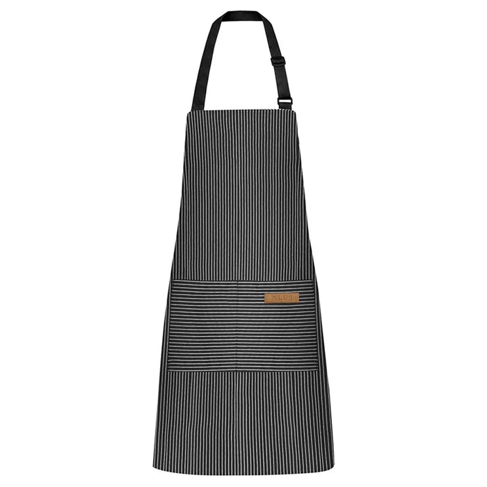 Adjustable Striped Halter Neck Apron with 2 Pockets for Kitchen Restaurant Gardening Cafe - Black Thin Stripe - 1