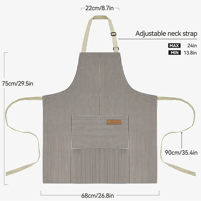 Adjustable Striped Halter Neck Apron with 2 Pockets for Kitchen Restaurant Gardening Cafe - Black Thin Stripe - 7