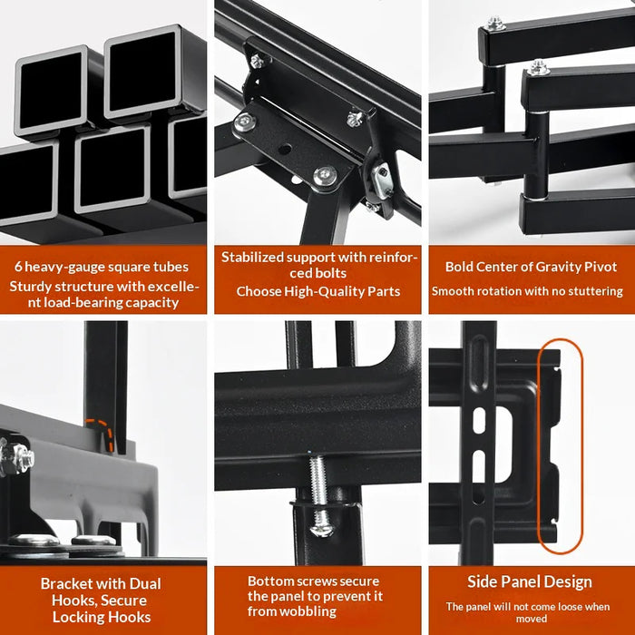 ZX-101S Heavy Duty TV Wall Mount Swivel Tilt Bracket for 32-75 inch LCD LED Display - Black - 3
