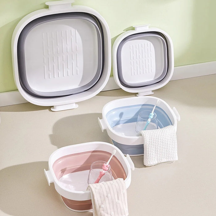 Size S Foldable Wash Basin Portable Space-Saving Collapsible for Face Washing and Laundry - Blue White - 3