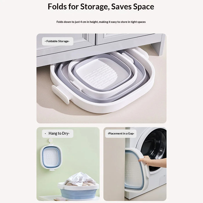 Size S Foldable Wash Basin Portable Space-Saving Collapsible for Face Washing and Laundry - Blue White - 4