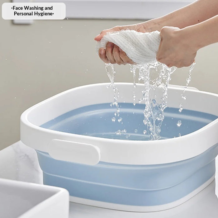 Size S Foldable Wash Basin Portable Space-Saving Collapsible for Face Washing and Laundry - Blue White - 7