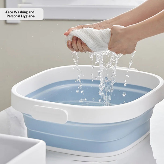 Size L Foldable Wash Basin Portable Space-Saving Collapsible for Face Washing and Laundry - Blue White - 2