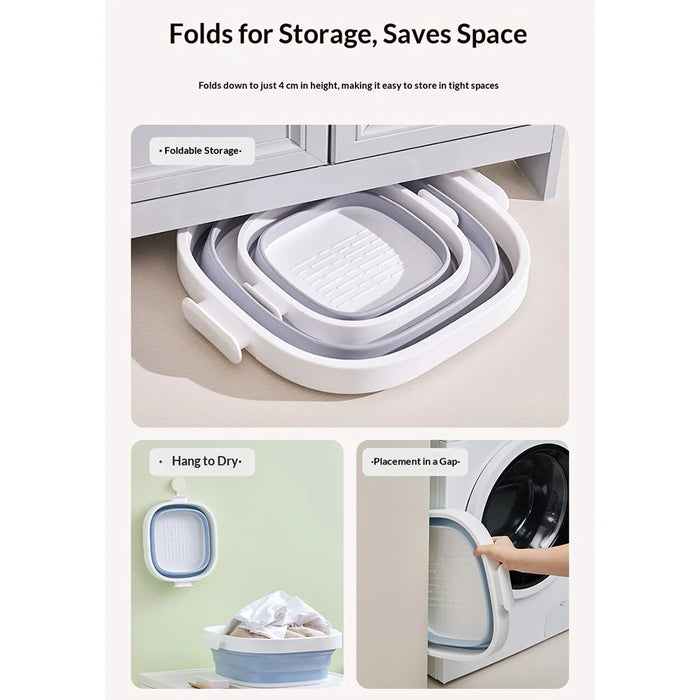Size L Foldable Wash Basin Portable Space-Saving Collapsible for Face Washing and Laundry - Blue White - 6
