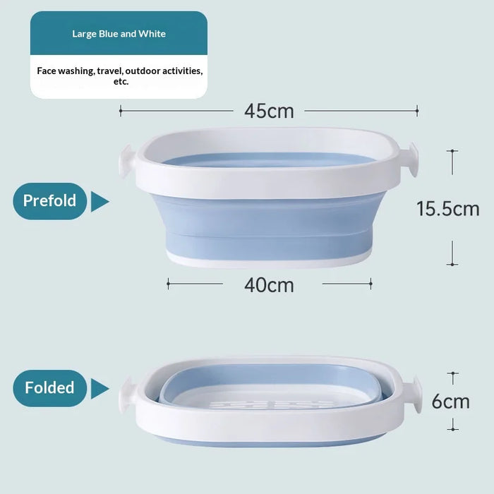 Size L Foldable Wash Basin Portable Space-Saving Collapsible for Face Washing and Laundry - Blue White - 7