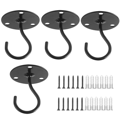 DN-189 4Pcs Iron Ceiling Hookd Balcony Plant Flower Basket Hookd with Mounting Screws and Expansion Tubes - Black - 1
