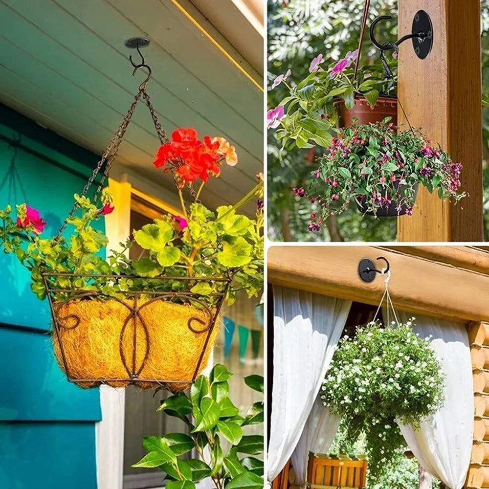 DN-189 4Pcs Iron Ceiling Hookd Balcony Plant Flower Basket Hookd with Mounting Screws and Expansion Tubes - Black - 3