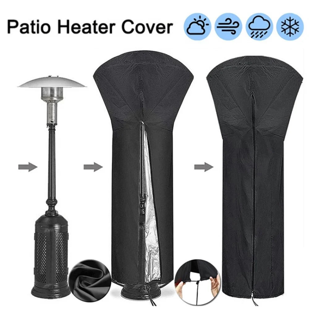 221x85x48cm Waterproof 210D Oxford Cloth Patio Heater Cover Dustproof Pyramid Vertical Outside Protection Cover - Black+Silver - 3