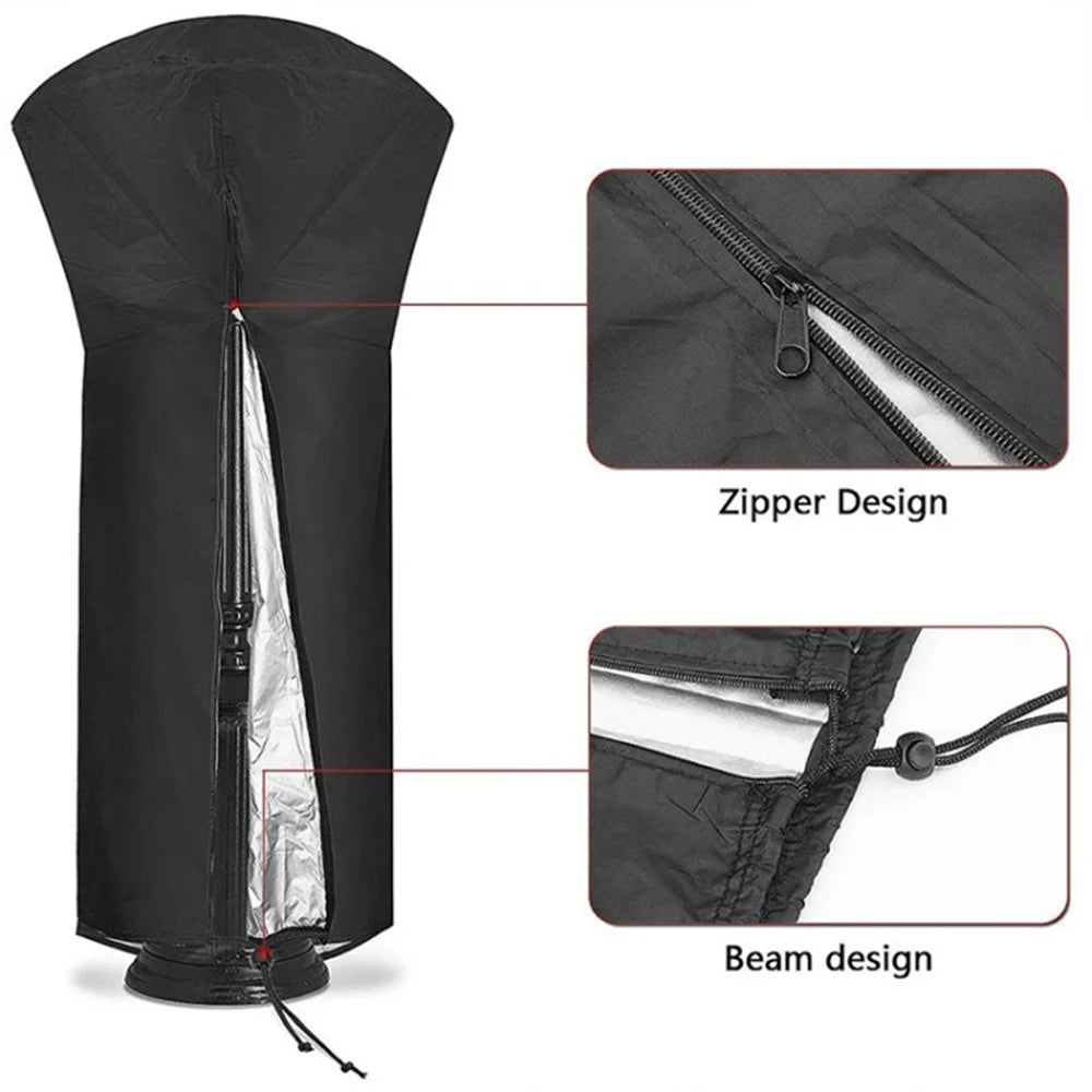 221x85x48cm Waterproof 210D Oxford Cloth Patio Heater Cover Dustproof Pyramid Vertical Outside Protection Cover - Black+Silver - 4