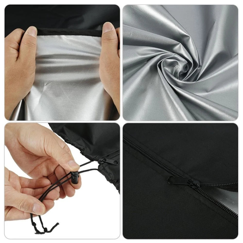221x85x48cm Waterproof 210D Oxford Cloth Patio Heater Cover Dustproof Pyramid Vertical Outside Protection Cover - Black+Silver - 5