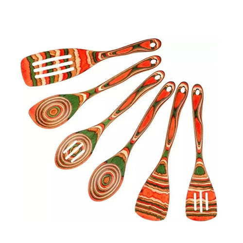 6Pcs / Set Heat Resistant Colorful Wooden Kitchen Utensils Slotted Spatula Ladle Cooking Tools (BPA Free, No FDA) - 1