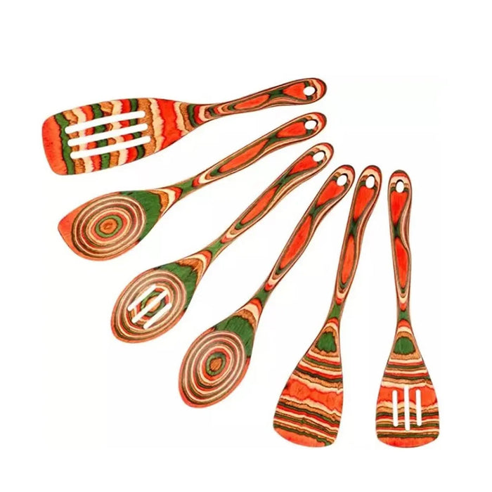 6Pcs / Set Heat Resistant Colorful Wooden Kitchen Utensils Slotted Spatula Ladle Cooking Tools (BPA Free, No FDA) - 1