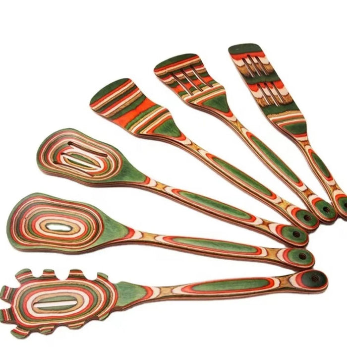 6Pcs / Set Heat Resistant Colorful Wooden Kitchen Utensils Slotted Spatula Ladle Cooking Tools (BPA Free, No FDA) - 2