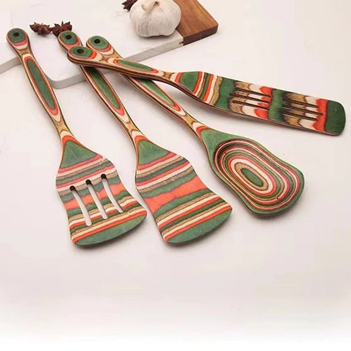 6Pcs / Set Heat Resistant Colorful Wooden Kitchen Utensils Slotted Spatula Ladle Cooking Tools (BPA Free, No FDA) - 3