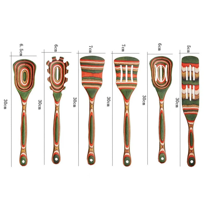 6Pcs / Set Heat Resistant Colorful Wooden Kitchen Utensils Slotted Spatula Ladle Cooking Tools (BPA Free, No FDA) - 5