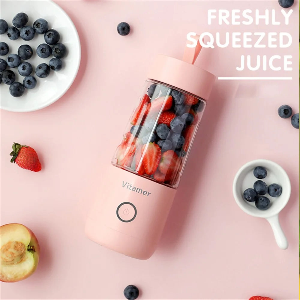VITAMER 350ml Portable Electric Fruit Juicer USB Rechargeable Smoothie Blender Machine Kitchen Fruit Mixer Cup Juicing Cup - Pink - 2
