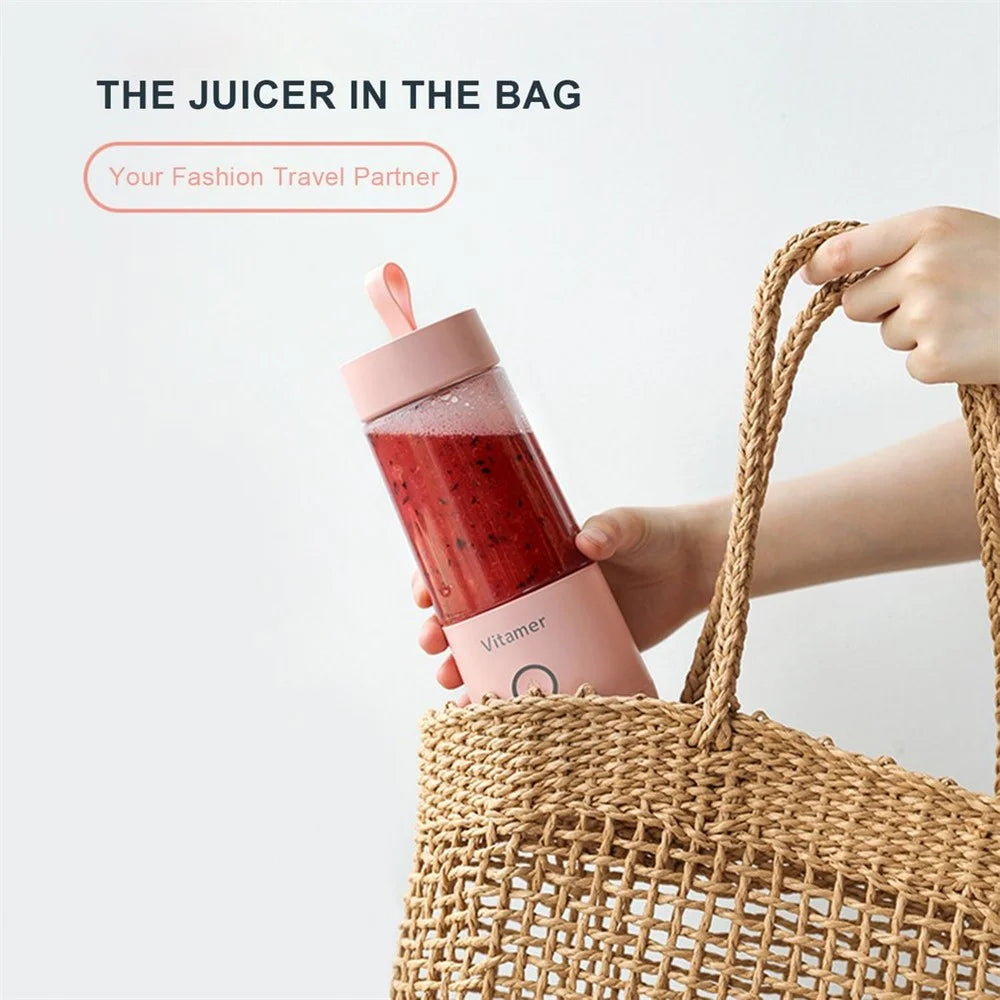 VITAMER 350ml Portable Electric Fruit Juicer USB Rechargeable Smoothie Blender Machine Kitchen Fruit Mixer Cup Juicing Cup - Pink - 3