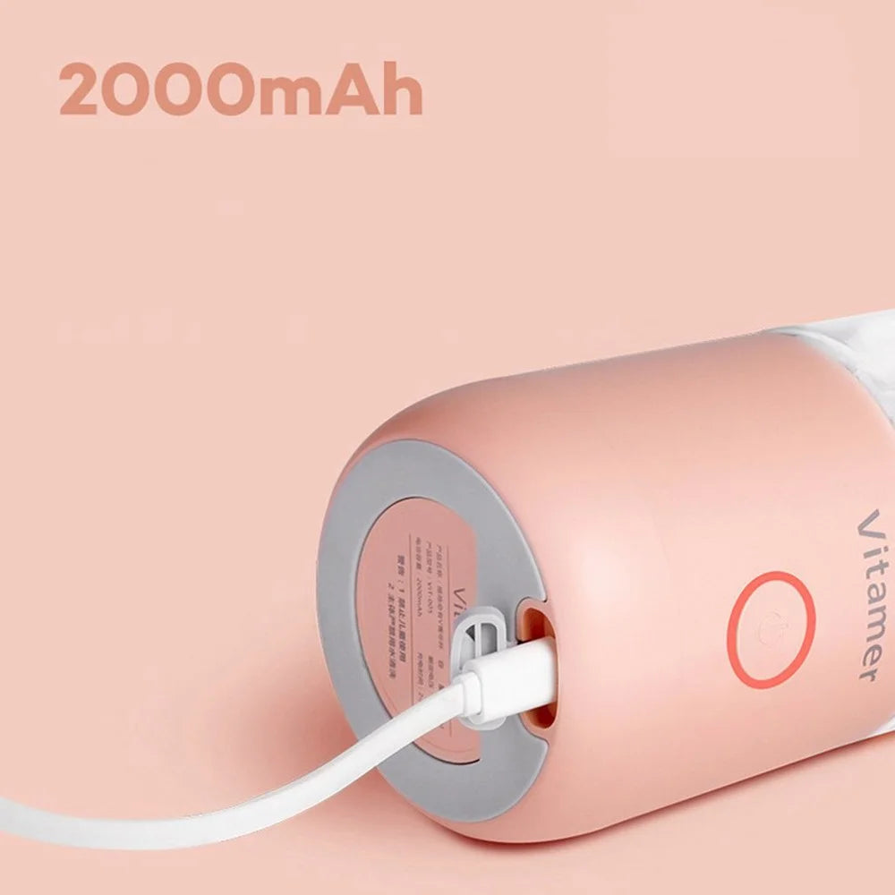 VITAMER 350ml Portable Electric Fruit Juicer USB Rechargeable Smoothie Blender Machine Kitchen Fruit Mixer Cup Juicing Cup - Pink - 4
