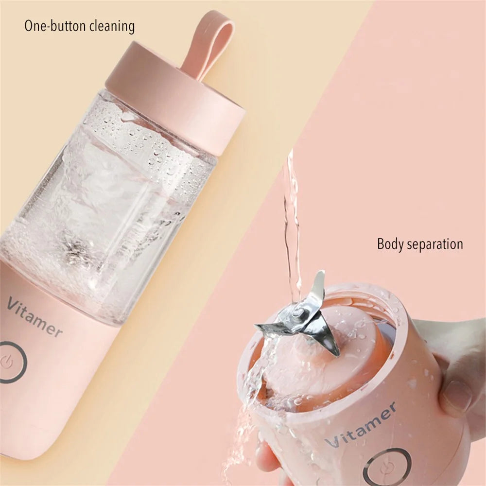 VITAMER 350ml Portable Electric Fruit Juicer USB Rechargeable Smoothie Blender Machine Kitchen Fruit Mixer Cup Juicing Cup - Pink - 5