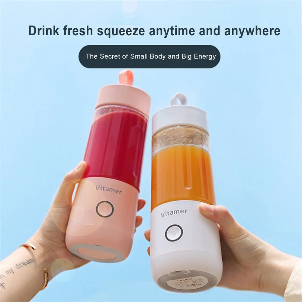 VITAMER 350ml Portable Electric Fruit Juicer USB Rechargeable Smoothie Blender Machine Kitchen Fruit Mixer Cup Juicing Cup - Pink - 6