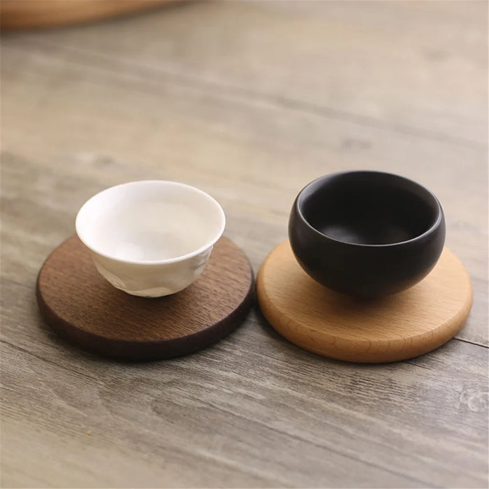 8.8cm Beech Wood Thicken Coaster Kitchen Heat Resistant Cup Mat Pad Dining Table Decor - Round - 2