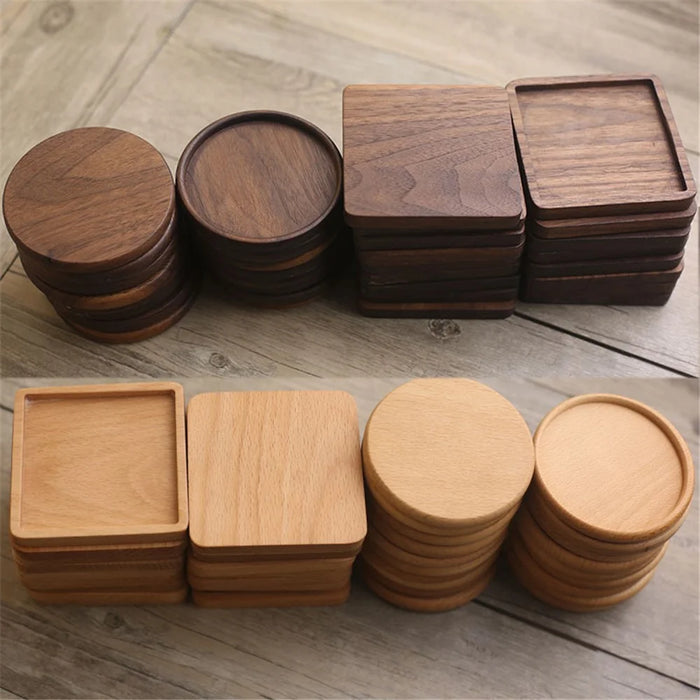 8.8cm Beech Wood Thicken Coaster Kitchen Heat Resistant Cup Mat Pad Dining Table Decor - Round - 3