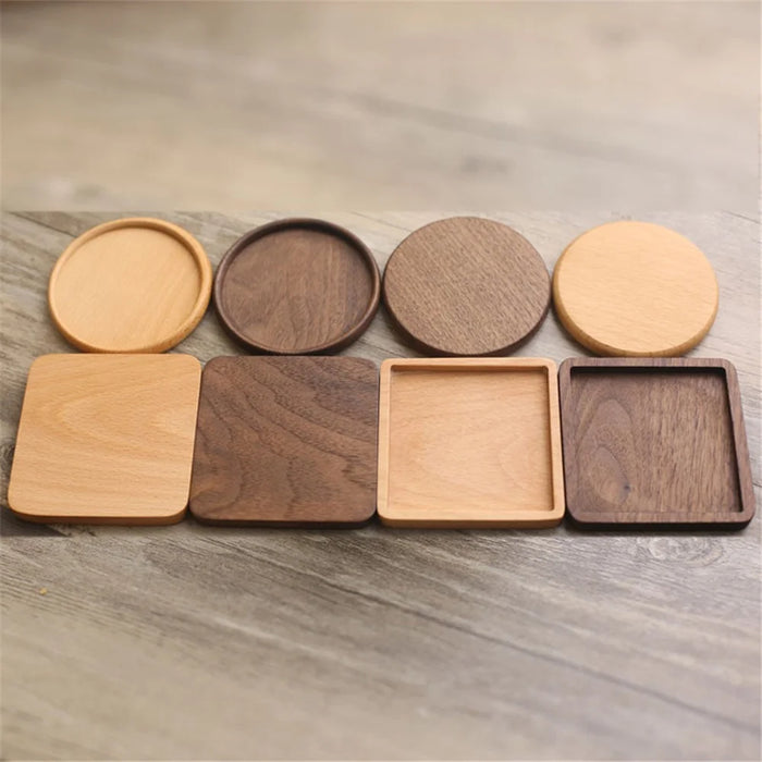 8.8cm Beech Wood Thicken Coaster Kitchen Heat Resistant Cup Mat Pad Dining Table Decor - Round - 4