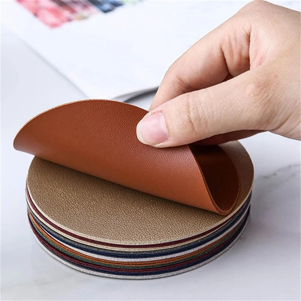 6Pcs PU Leather Coasters Round Heat Resistant Anti-skid Cup Pad Mats Dining Table Decoration - Grey - 3