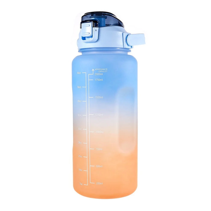 2L Portable Outdoor Travel Sports Water Bottle Fitness Straw Cup with Time Marker (BPA Free, No FDA Certificate) - Gradient Blue - 1