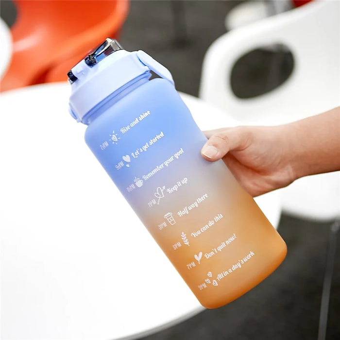 2L Portable Outdoor Travel Sports Water Bottle Fitness Straw Cup with Time Marker (BPA Free, No FDA Certificate) - Gradient Blue - 3