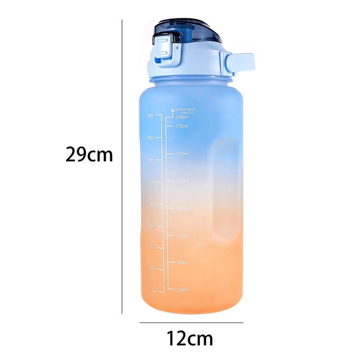 2L Portable Outdoor Travel Sports Water Bottle Fitness Straw Cup with Time Marker (BPA Free, No FDA Certificate) - Gradient Blue - 4