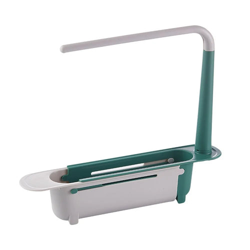 Multifunctional Kitchen Retractable Sink Storage Rack Dishwashing Cloth Sponge Holder Shelf - Green - 1