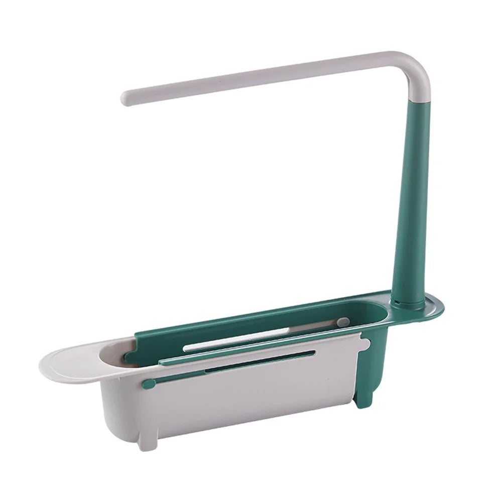Multifunctional Kitchen Retractable Sink Storage Rack Dishwashing Cloth Sponge Holder Shelf - Green - 1