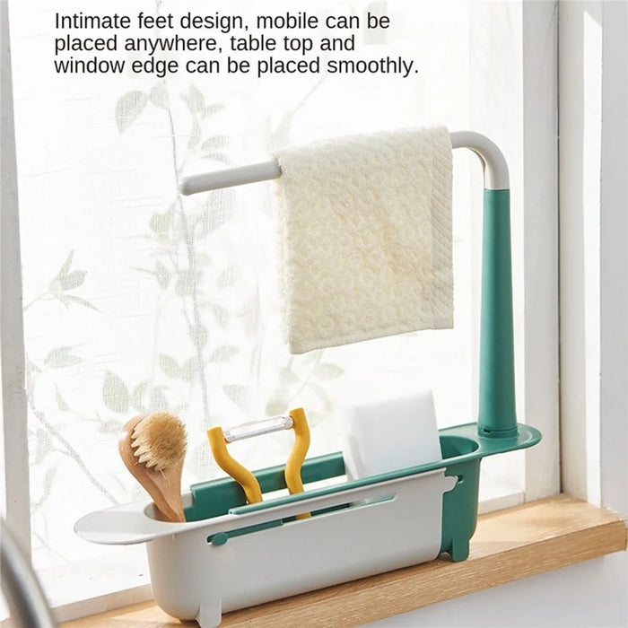 Multifunctional Kitchen Retractable Sink Storage Rack Dishwashing Cloth Sponge Holder Shelf - Green - 2
