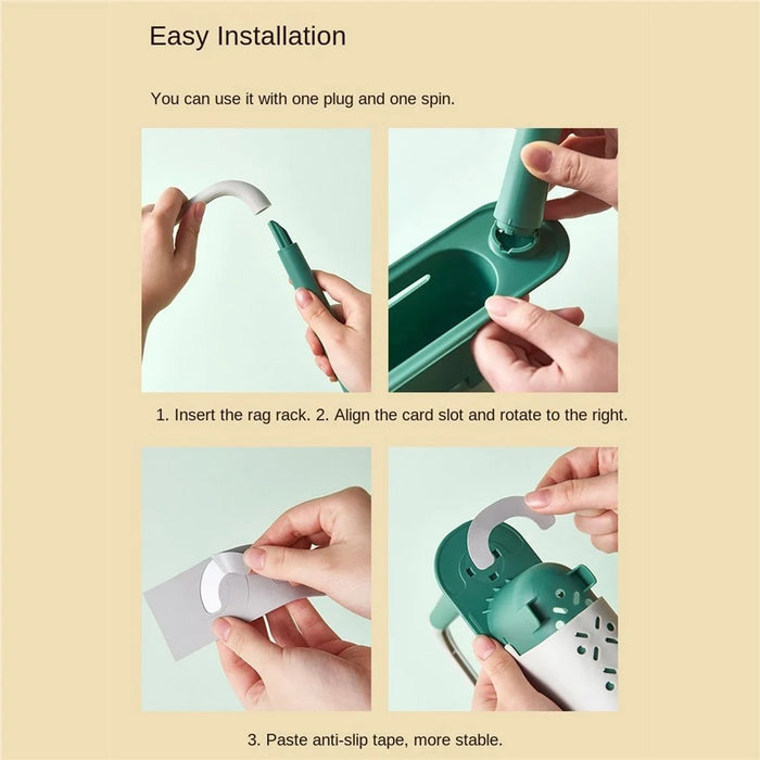 Multifunctional Kitchen Retractable Sink Storage Rack Dishwashing Cloth Sponge Holder Shelf - Green - 4